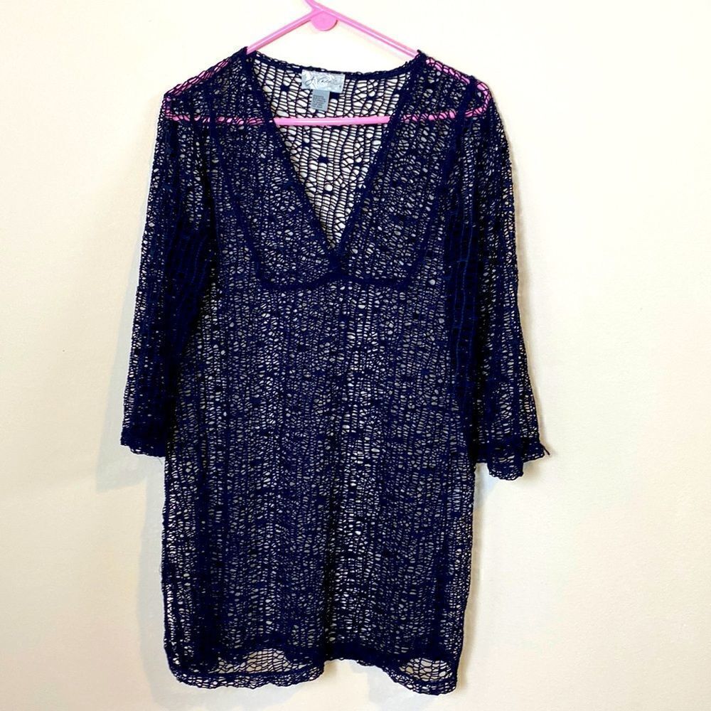 J Valdi Swimsuit Crocheted Cover-up Navy Blue Small
